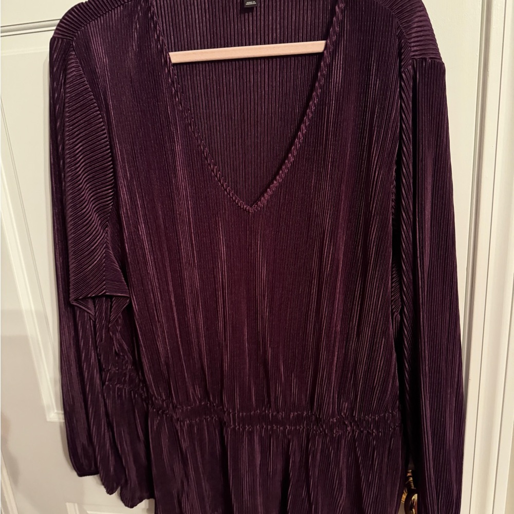 Lane Bryant Purple V-Neck Long Sleeve Blouse with Pleated Relaxed Style